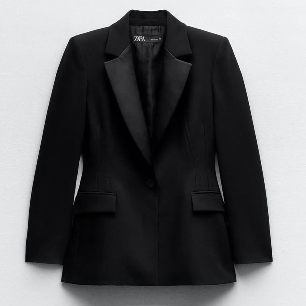 *New* Zara Black Satin-Lapel Blazer - Size XS